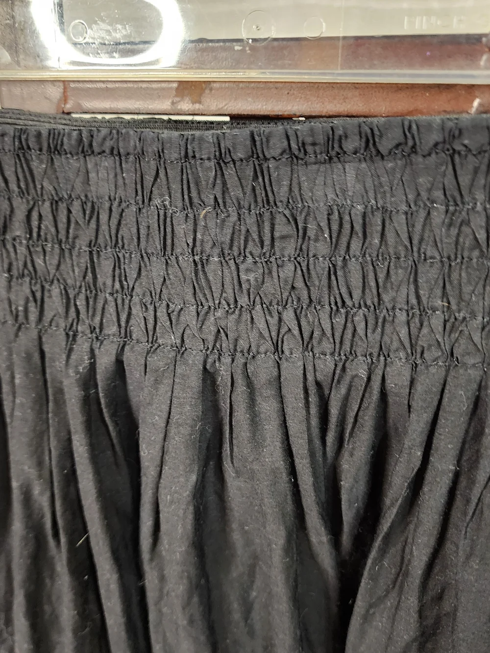 White House Black Market Silk Blend Black Midi Skirt with White Embroidered Hem